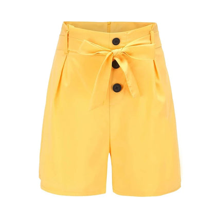 Y2K Solid Button Front Shorts Tie Waist Beach Summer High Waist Shorts Women's Clothing - Smarsty