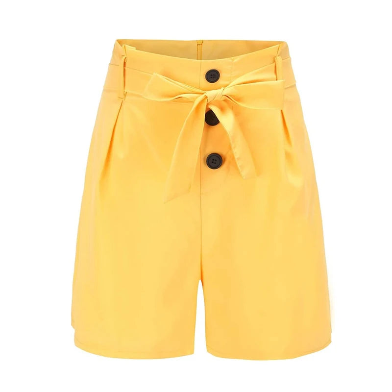 Y2K Solid Button Front Shorts Tie Waist Beach Summer High Waist Shorts Women's Clothing - Smarsty
