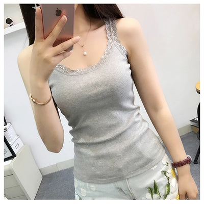 Black Tops Summer Sleeveless Women Tank Top With Lace Top Red Inside Wear Lace Camisoles Loose Underwear Womens Clothing Vest - Smarsty