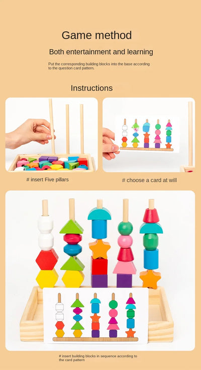 Montessori Wooden Toys Color Shape Matching Puzzle Game Colorful Beaded Color Cognition Early Educational Toys Gift for Children - Smarsty