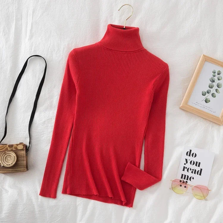 2025 Women Turtleneck Sweater Knitted Soft Pullovers Cashmere Jumpers Basic Solid Soft Sweaters Women Autumn Winter Casual Top - Smarsty