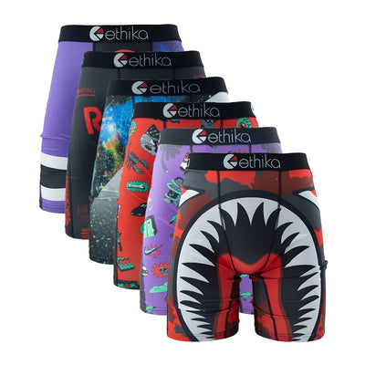 ETHIKA 6Pcs Men Underwear Boxers Breathable Man Swimming Underpants Plus Size Print Mens Panties Trunks Sexy Men's Boxershorts - Smarsty