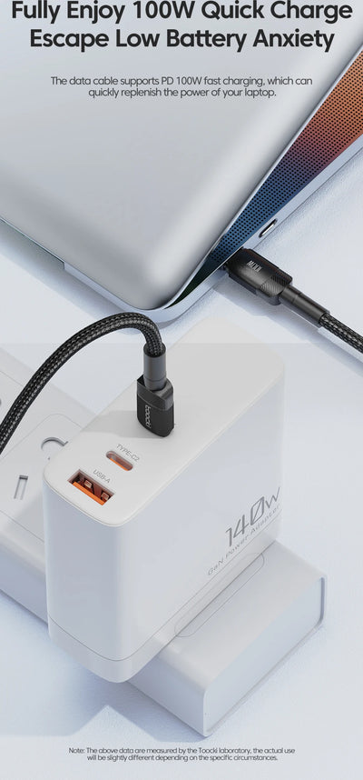 Toocki 100W Type C to USB C Cable PD 3.0 Quick Charge 4.0 Fast Charging Type C to Type C for iPhone 15 Macbook Samsung Xiaomi - Smarsty
