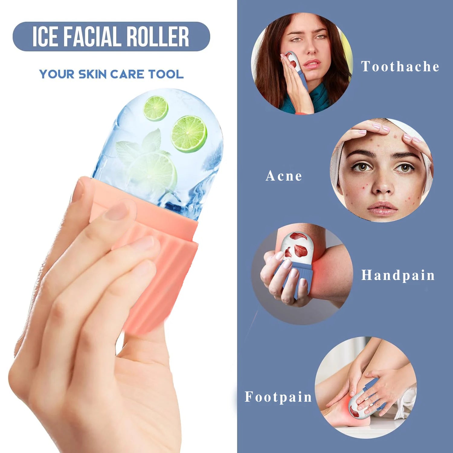 3-piece facial cleansing tool, stainless steel heart-shaped scraping tool, ice facial roller, a flannel bag