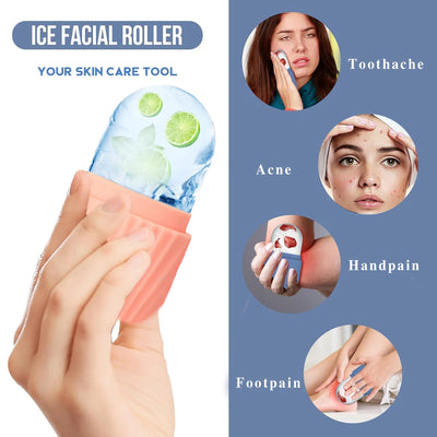 3-piece facial cleansing tool, stainless steel heart-shaped scraping tool, ice facial roller, a flannel bag