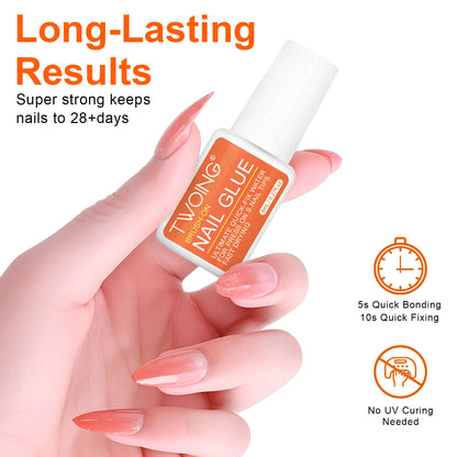 Twoing Waterproof Liquid Nail Adhesive,Long-Lasting & Fast-Drying, Formaldehyde-Free, Compatible with Acrylic Nails Fake Nails - Smarsty