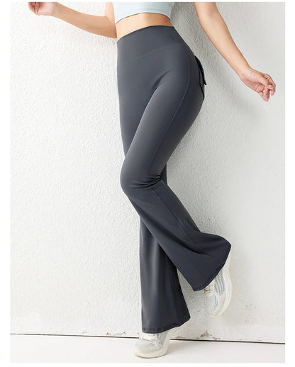 Solid Color Butt Lifting Gym Fitness Pants High Waist Flared Yoga Leggings for Women - Smarsty