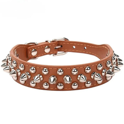 Adjustable Leather Dog Collar with Spikes for Small Pets - Smarsty