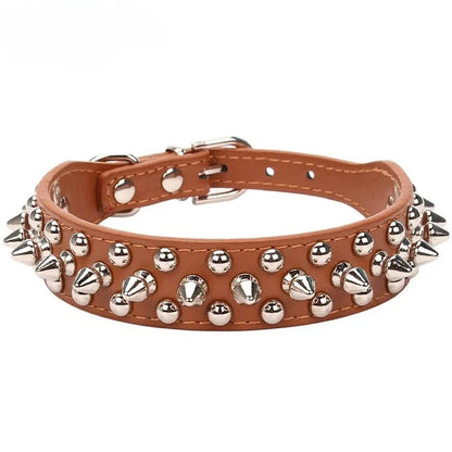 Adjustable Leather Dog Collar with Spikes for Small Pets - Smarsty