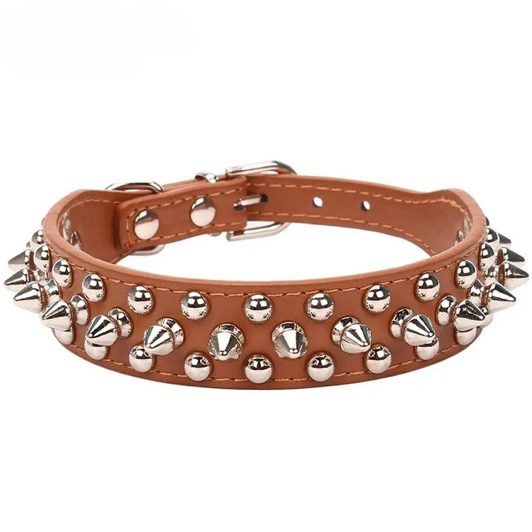Adjustable Leather Dog Collar with Spikes for Small Pets - Smarsty