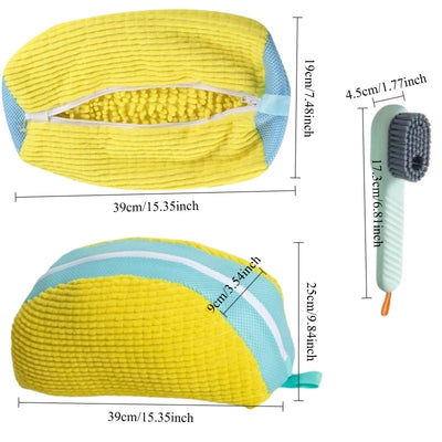 1/2/4PCS Shoe Washing Machine Bag with Liquid Shoe Brush Set Durable Laundry Shoe Bag and Soft Bristle Clean Brush for All Shoes - Smarsty