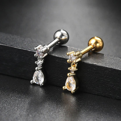 Cartilage Stud Earrings Cubic Zirconia Screw Back Lightweight - Smarsty