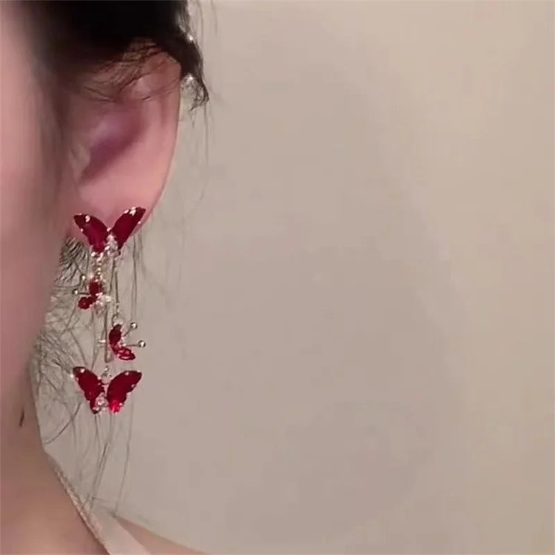 Elegant Red Zircon Butterfly Drop Earrings for Women Fashion - Smarsty