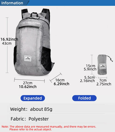 18L Portable Foldable Backpack Folding Mountaineering Bag Ultralight Outdoor Climbing Cycling Travel Knapsack Hiking Daypack by Smarsty