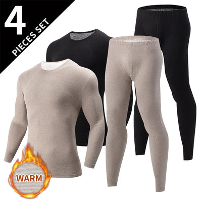 2/4 Pcs Men's Solid Color Simple Autumn And Winter Thermal Underwear Comfortable And Casual Bottoming Underwear Teenagers Pajama - Smarsty