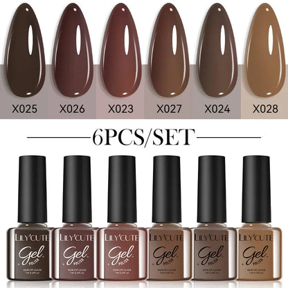 LILYCUTE 6 Piece Coffee Gel Nail Polish Set - Smarsty