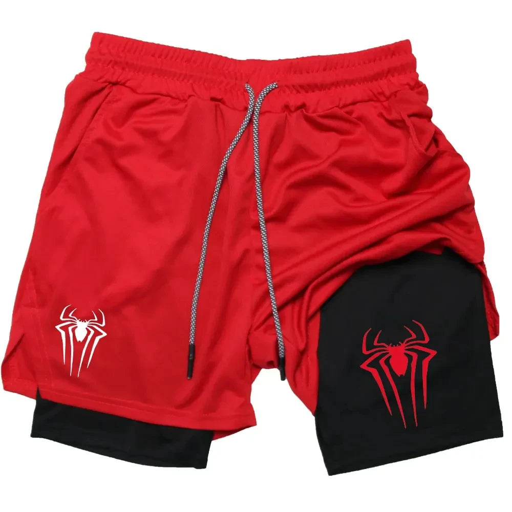 Y2K Performance Shorts Men Spider Printed GYM Casual Sports Compression Shorts Workout Running Mesh 2 In 1 Sport Short Pants - Smarsty