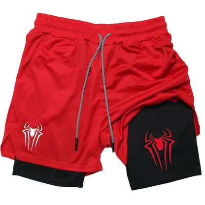 Y2K Performance Shorts Men Spider Printed GYM Casual Sports Compression Shorts Workout Running Mesh 2 In 1 Sport Short Pants - Smarsty