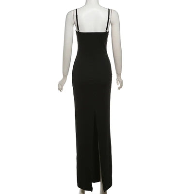 Lace Trim Sexy Backless Party Club Birthday Maxi Y2K Dress for Women Summer 2024 Sleeveless Bodycon Split Long Dresses Outfits - Smarsty