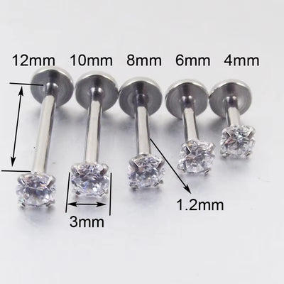 Labret Tragus Stud 16G Surgical Stainless Steel CZ Crystal - Smarsty