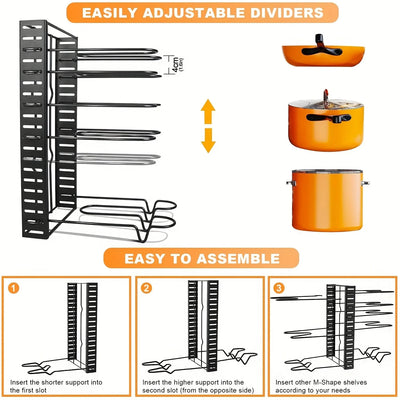 Space-Saving 8-Tier Pot Rack Organizer - Durable Metal Holder for Pans, Pots, and Lids to Keep Your Kitchen Neat and Tidy by Smarsty