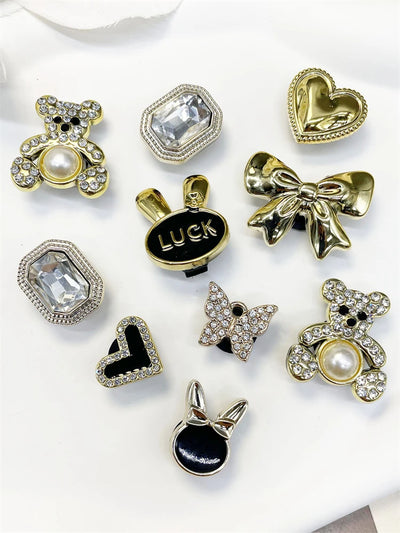 10PCS Shoe Charms ABS Bow Decorations For Sandals Luxury Rhinestone Bear Design Accessories 2024 Women Diy Bling Clog Ornaments - Smarsty