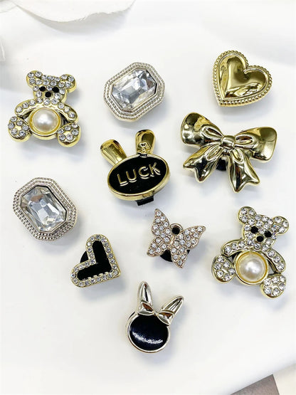 10PCS Shoe Charms ABS Bow Decorations For Sandals Luxury Rhinestone Bear Design Accessories 2024 Women Diy Bling Clog Ornaments