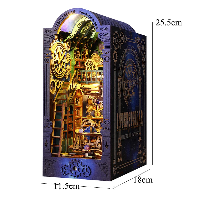 DIY Book Nook Shelf Insert Kit 3D Wooden Puzzle Doll House Assembly Building Model Bookends With Furniture LED Light Xmas Gifts by Smarsty