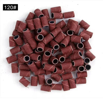 100/50pc Sanding Cap Bands For Electric Manicure Machine 180/120/80 Grit Nail Drill Grinding Bit Files Pedicure Tool