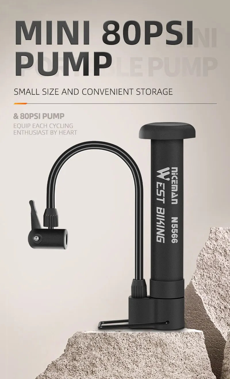 WEST BIKING MTB Bicycle Pump 80 PSI Bike Manual Air Pump Balloon Tire Inflator Schrader Valve Floor Pump Cycling Accesories - Smarsty