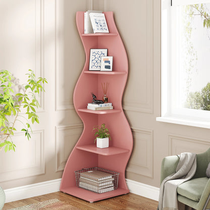 Tribesigns Corner Shelf, Modern 5-Tier Wall Corner Bookshelf, Stylish Corner Small Bookcase Storage Rack Plant Stand