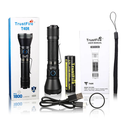 Trustfire T40R Tactical Rechargeable lamp 1800Lumen 550Meter Beam Range Led Flashlight with Usb Charging Self-defense IP68 Torch