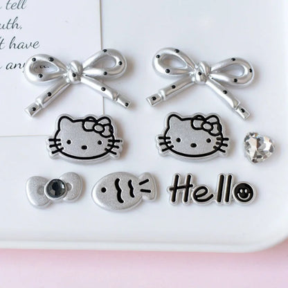 MINISO Silvery Hello Kitty Set Girls Women Shoe Charms DIY Hole Shoes Detachable Buckle Garden Shoes Accessories Festival Gift