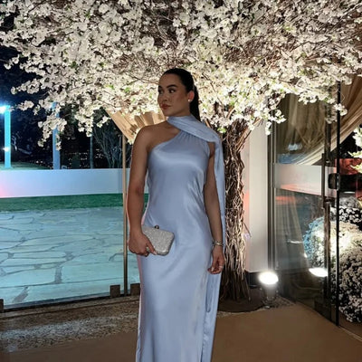 Sexy Satin Ribbon Party Dress Women Elegant Halter Backless Off Shoulder Sleeveless Female Dresses 2024 Summer Solid Robe Gown - Smarsty