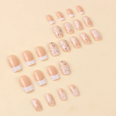 24 Piece Set Medium Long Press On Nails with Floral Design - Smarsty