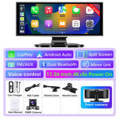 4K Dash Cam Dual Lens Car DVR With Wireless CarPlay - Smarsty