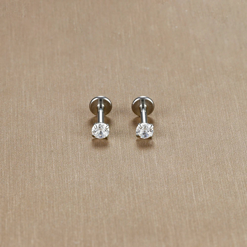 16G Surgical Steel Labret Stud Earrings Secure CZ Comfort - Smarsty