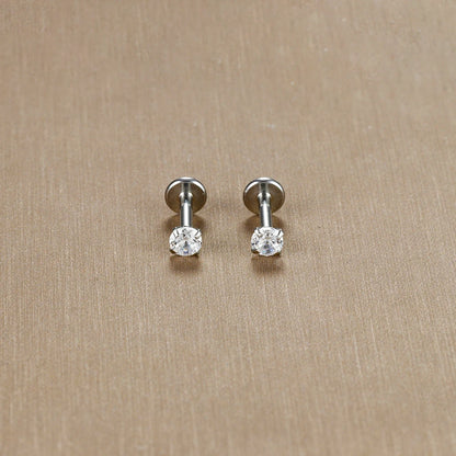 16G Surgical Steel Labret Stud Earrings Secure CZ Comfort - Smarsty