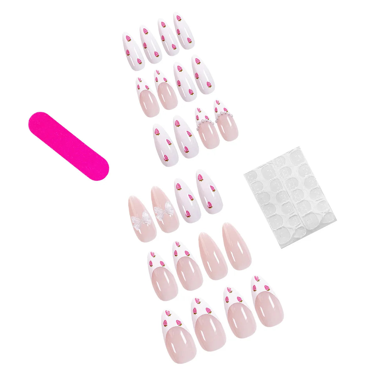 24Pcs Cute Strawberry French Press On Nails - Smarsty