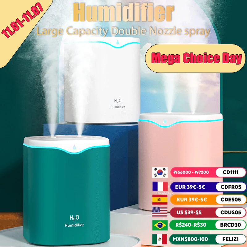 USB Humidifier with Double Spray and LED Light - Smarsty