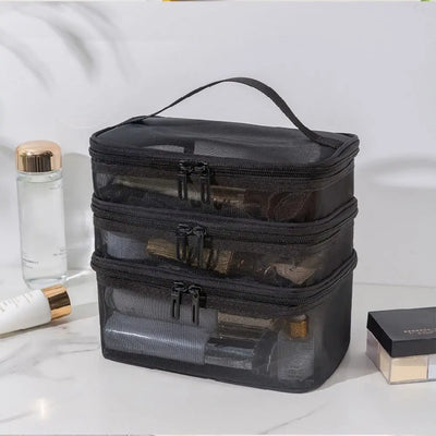 Transparent Mesh Travel Cosmetic Bag With Large Capacity - Smarsty