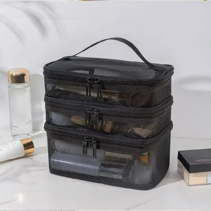 Transparent Mesh Travel Cosmetic Bag With Large Capacity - Smarsty