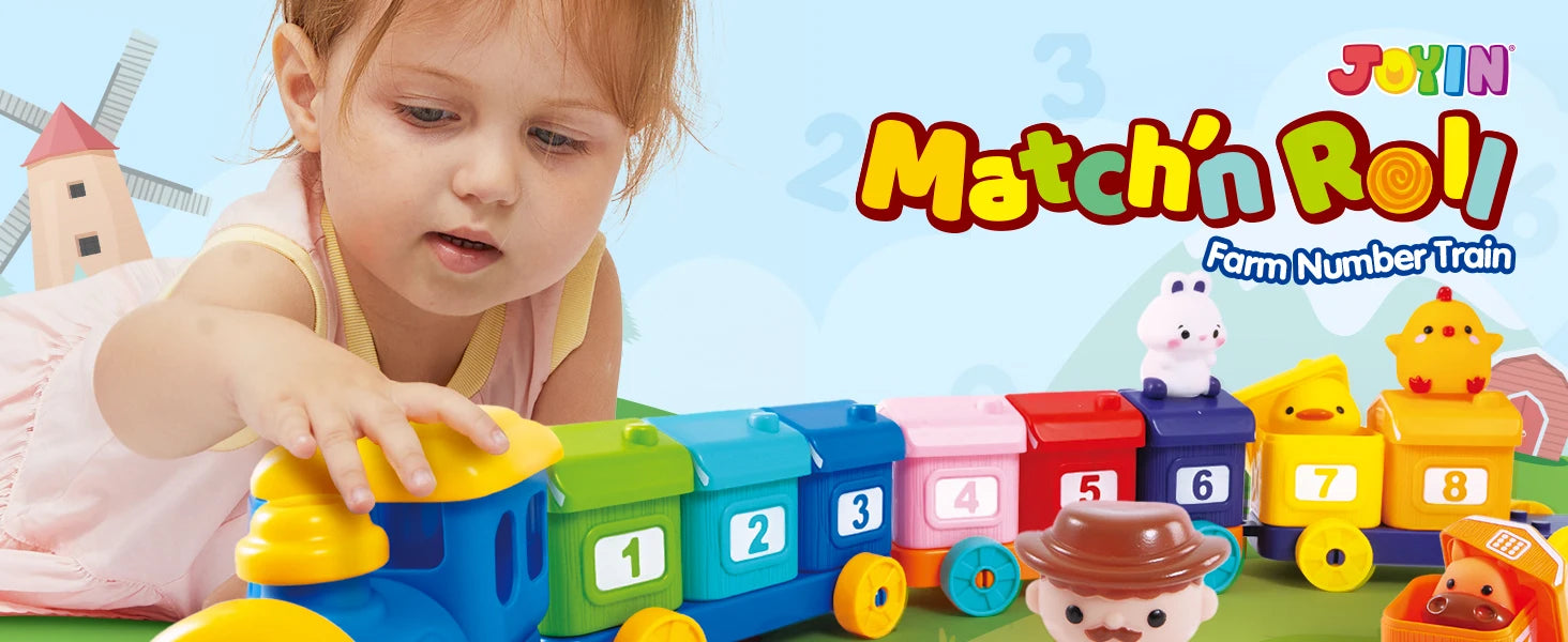 JOYFY Learning Farm Train Counting Matching & Sorting Montessori  Including 9 Farm Animals for Baby Christmas Birthday Gift
