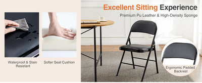 JHK Leather Padded Folding Chair 4 Pack Sturdy Metal Living Room Rocking Dinner Chairs Easy to Use Storage Outdoor Home Office