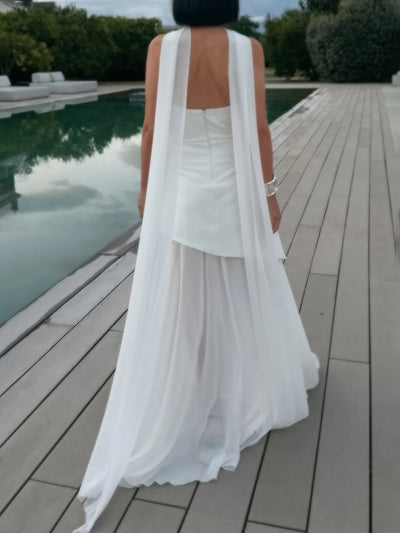 TARUXY Fashion Strapless Dress With Ribbon Female Elegant Sleeveless Mesh Beach Vacation Long Dress 2025 Spring New Women Dress - Smarsty