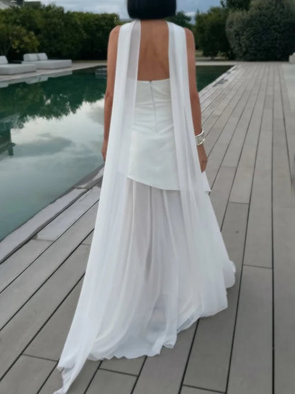 TARUXY Fashion Strapless Dress With Ribbon Female Elegant Sleeveless Mesh Beach Vacation Long Dress 2025 Spring New Women Dress