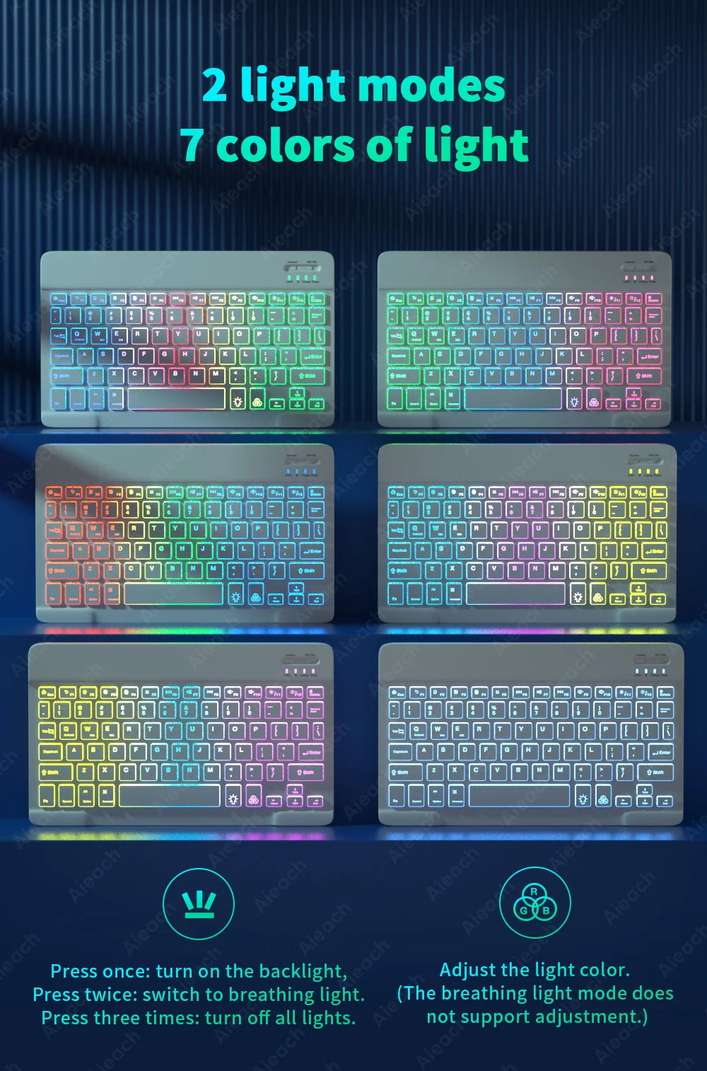 Wireless Tablet Keyboard with Rainbow Backlit for iPad