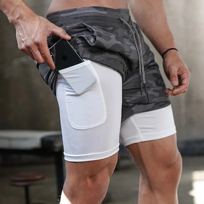 Camo Running Shorts Men Gym Sports Shorts 2 In 1 Quick Dry Workout Training Gym Fitness Jogging Short Pants Summer Men Shorts - Smarsty