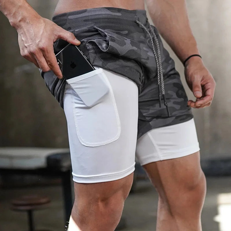 Camo Running Shorts Men Gym Sports Shorts 2 In 1 Quick Dry Workout Training Gym Fitness Jogging Short Pants Summer Men Shorts - Smarsty