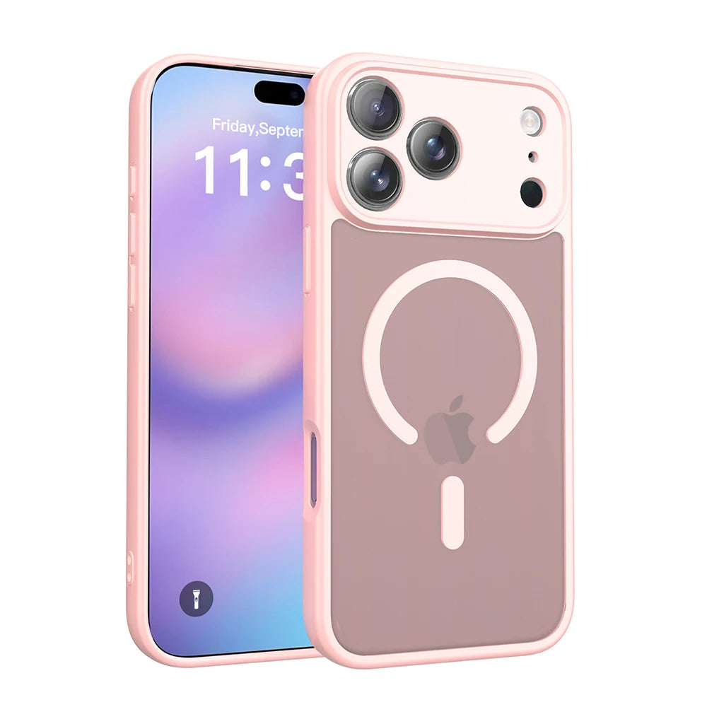 Matte Translucent Phone Case For iPhone 17 16 15 14 13 12 Pro Max Plus For Magsafe Wireless Charge Armor Shockproof Cover